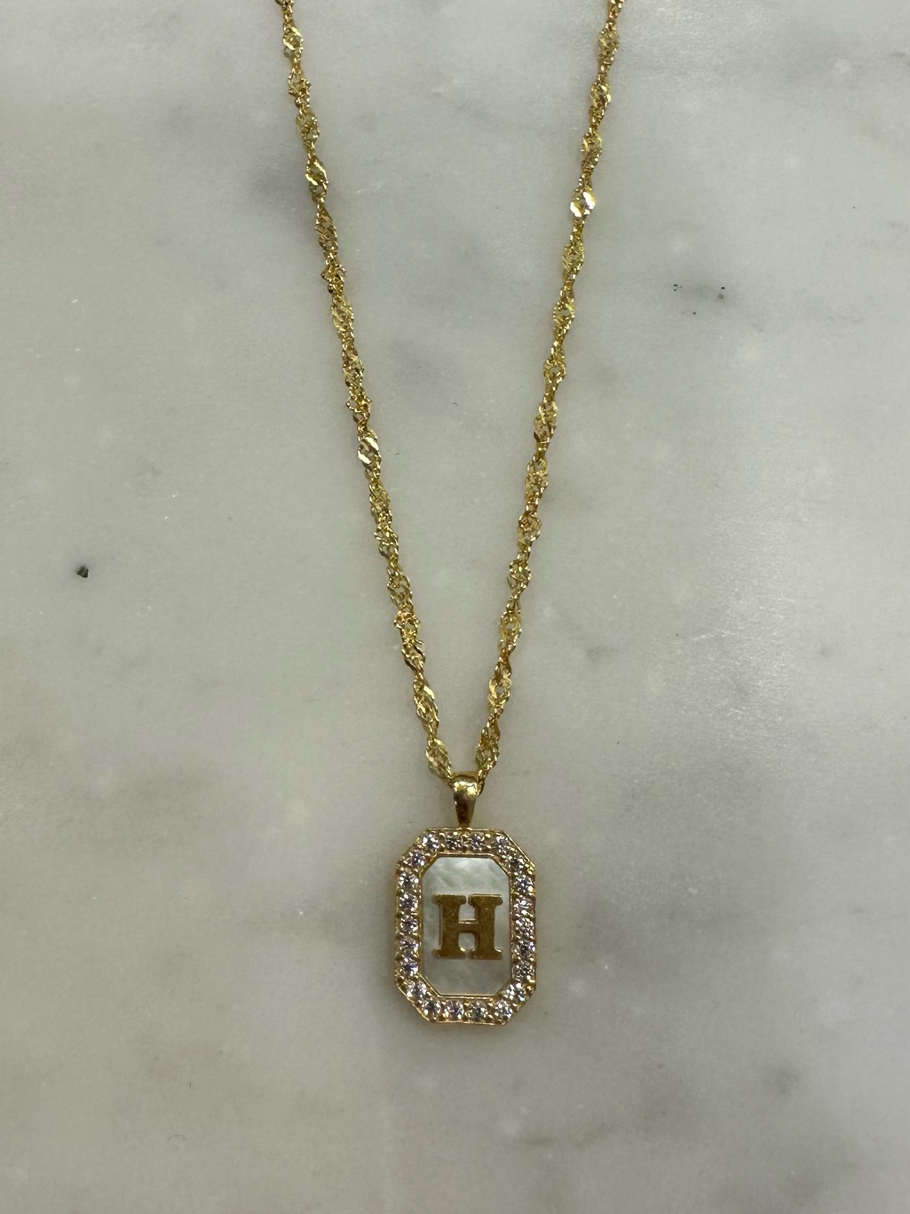Initial H Pave Mother Of Pearl Necklace